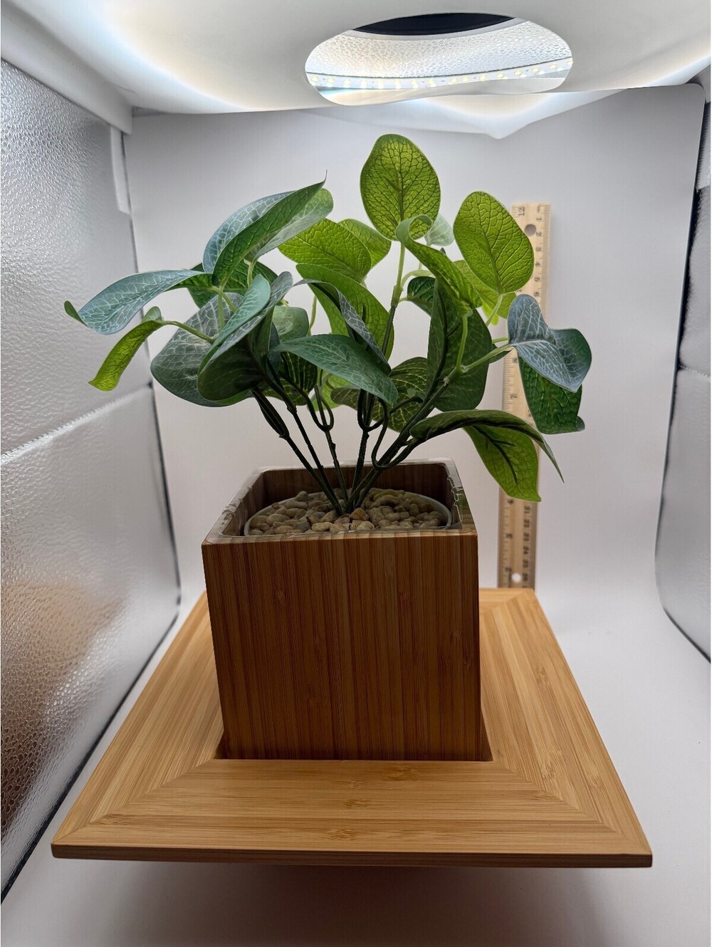 Bamboo Square Centerpiece Planter Candy Dish Decorative Tray Artificial Plant